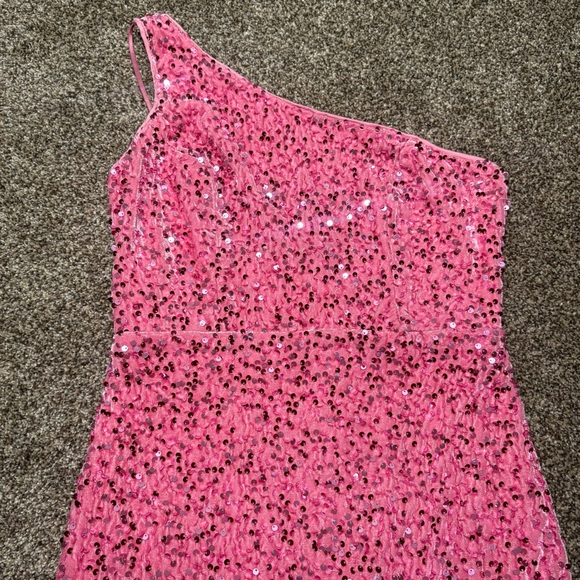 Faeriesty Women’s Large One-Shoulder Pink Sequin Pink Dress - Picture 6 of 14